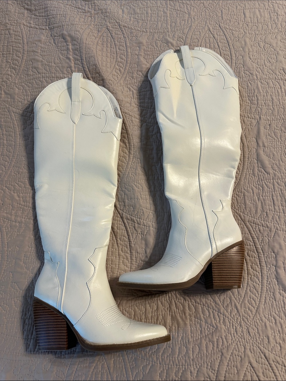 Mix No. 6 White Western Knee-High Heeled Boots